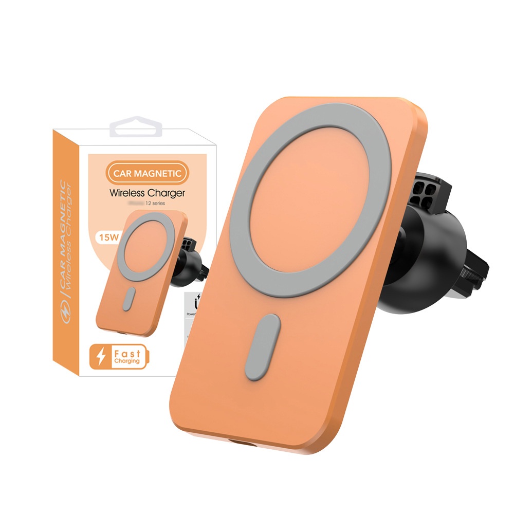 15W Magnetic Car Wireless Charger, Fast Charging Phone Vent Mount for Dashboard, Orange/Light Green/White/Black