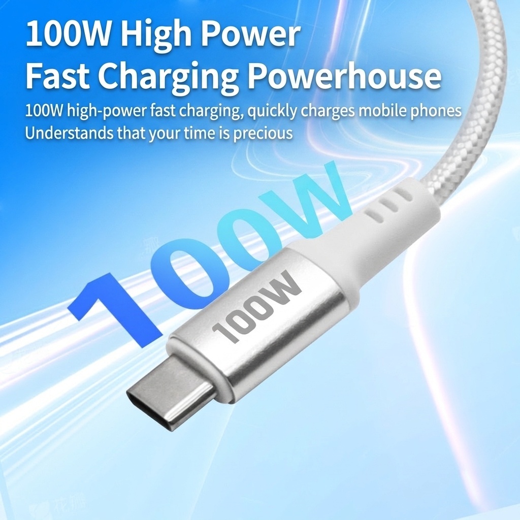 2-in-1 100W Fast Charging Cable for Smartwatch & Phone, USB-C Magnetic Braided Cord, White