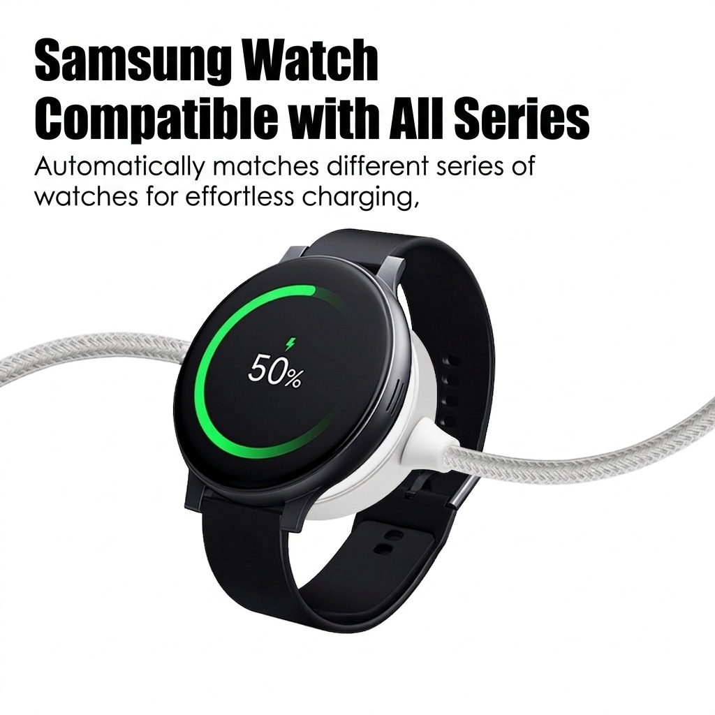 2-in-1 100W Fast Charging Cable for Smartwatch & Phone, USB-C Magnetic Braided Cord, White