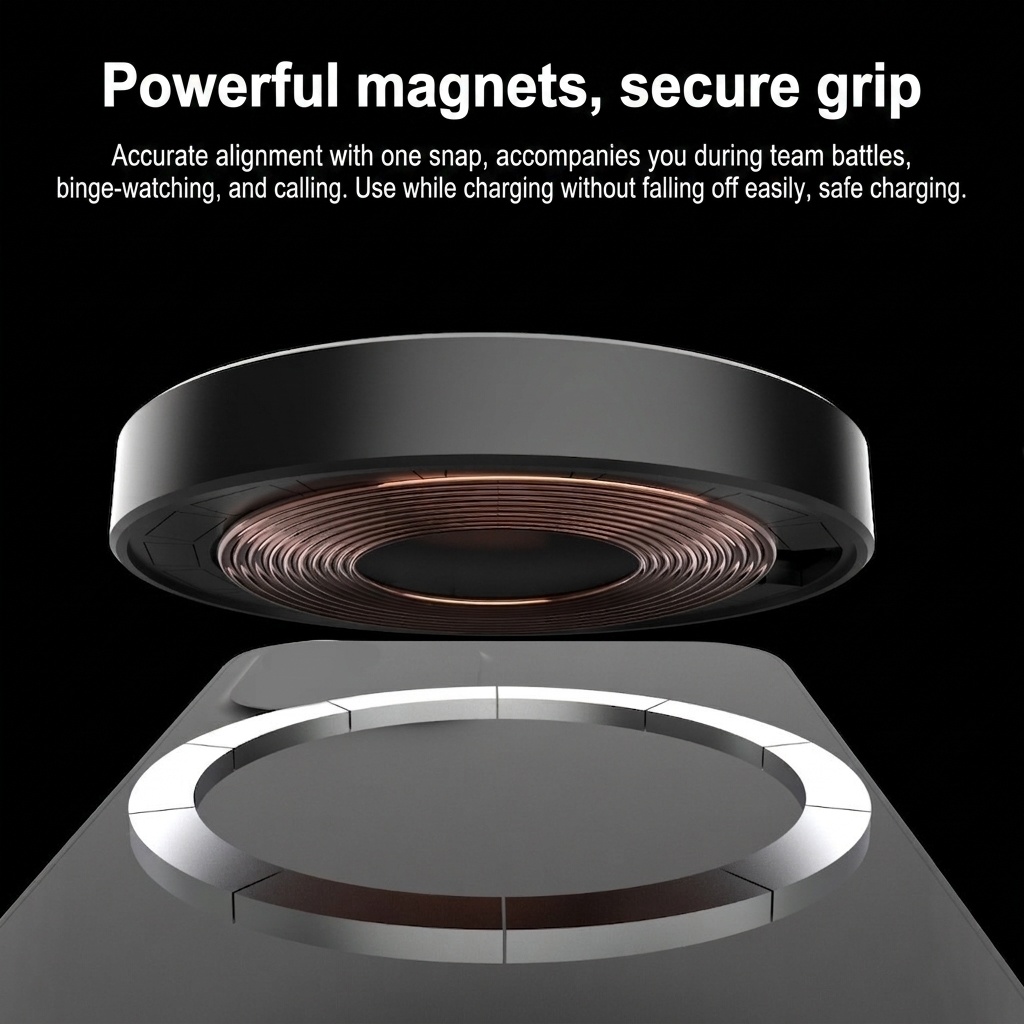 Magnetic 15W Wireless Charger with Foldable Phone Stand, Compact Fast Charging Pad, White