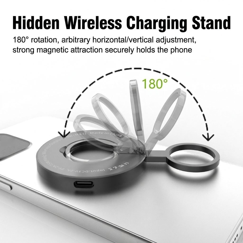 Magnetic 15W Wireless Charger with Foldable Phone Stand, Compact Fast Charging Pad, White