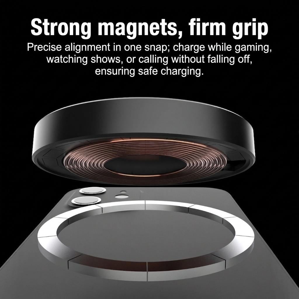 Magnetic 15W Wireless Charger with Foldable Phone Stand, Compact Fast Charging Pad, White