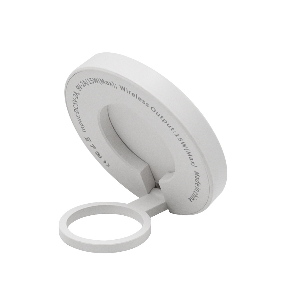 Magnetic 15W Wireless Charger with Foldable Phone Stand, Compact Fast Charging Pad, White