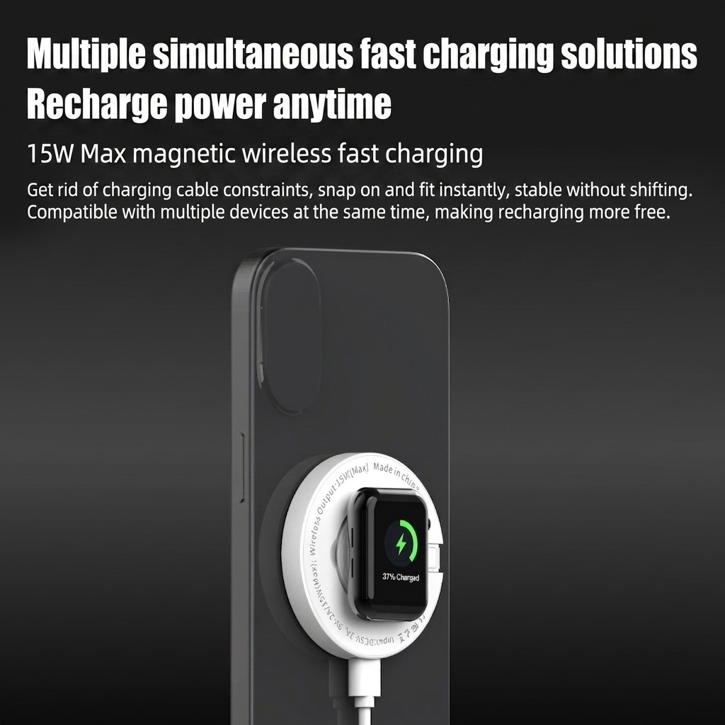 Magnetic 15W Wireless Charger with Foldable Phone Stand, Compact Fast Charging Pad, White