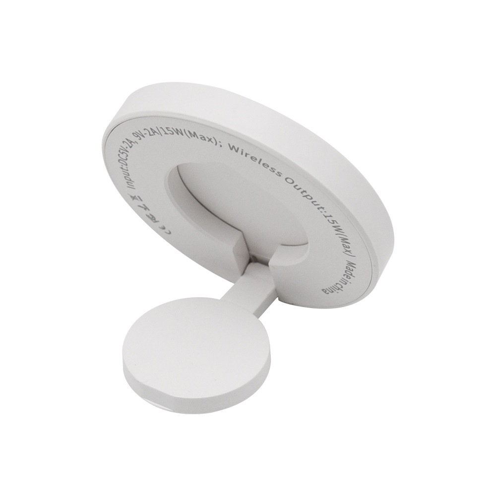 Magnetic 15W Wireless Charger with Foldable Phone Stand, Compact Fast Charging Pad, White
