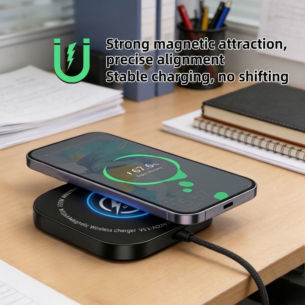 25W Magnetic Wireless Charger Pad, Fast Type-C Charging Station for Qi-Certified Phones, Aluminum Alloy, White/Black