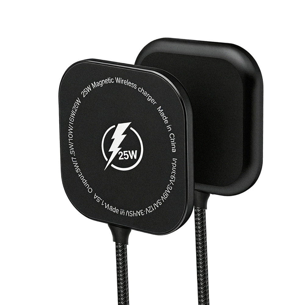 25W Magnetic Wireless Charger Pad, Fast Type-C Charging Station for Qi-Certified Phones, Aluminum Alloy, White/Black