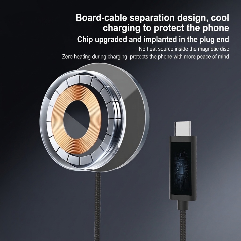 25W Qi2 Magnetic Wireless Charger Pad for Fast Charging, Ultra-Thin Braided Cable Station, Orange/White/Black