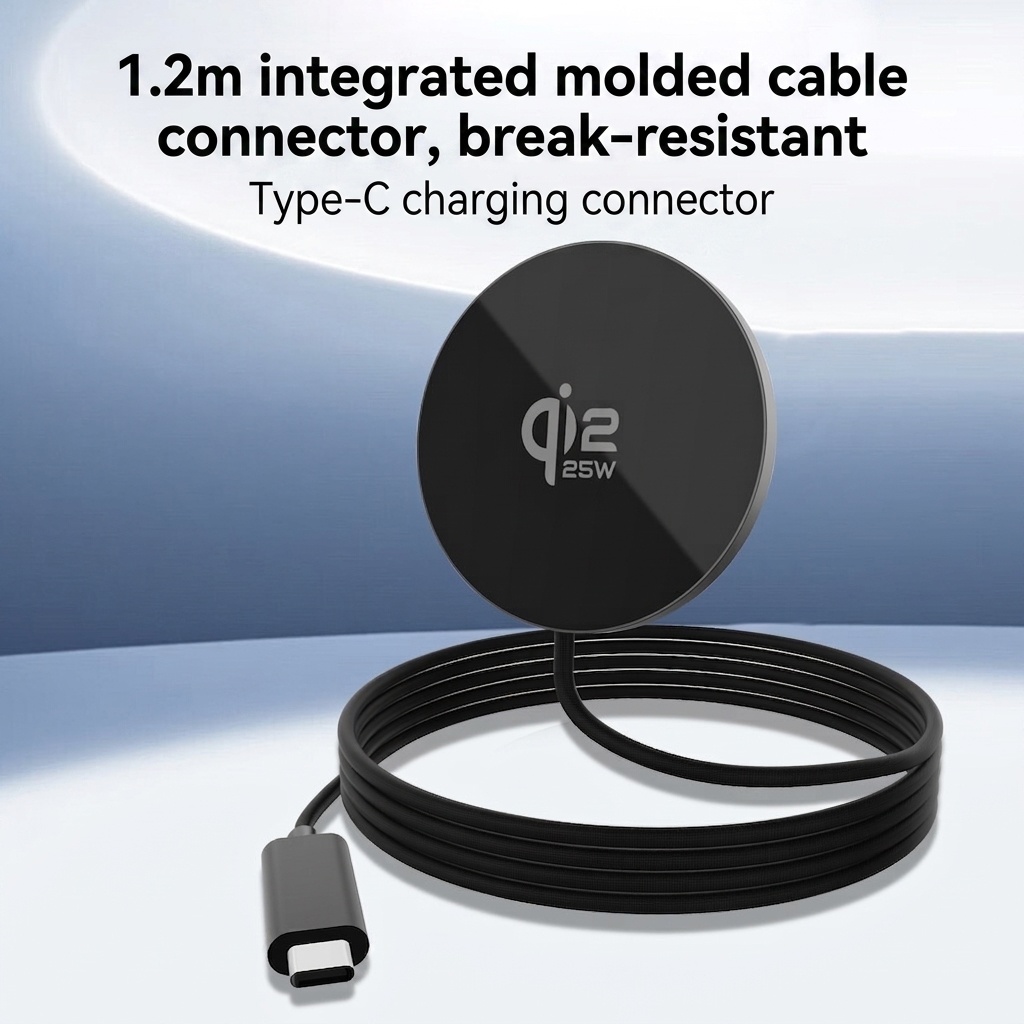 25W Qi2 Magnetic Wireless Charger Pad for Fast Charging, Ultra-Thin Braided Cable Station, Orange/White/Black