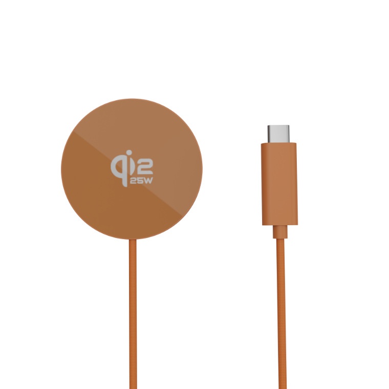 25W Qi2 Magnetic Wireless Charger Pad for Fast Charging, Ultra-Thin Braided Cable Station, Orange/White/Black
