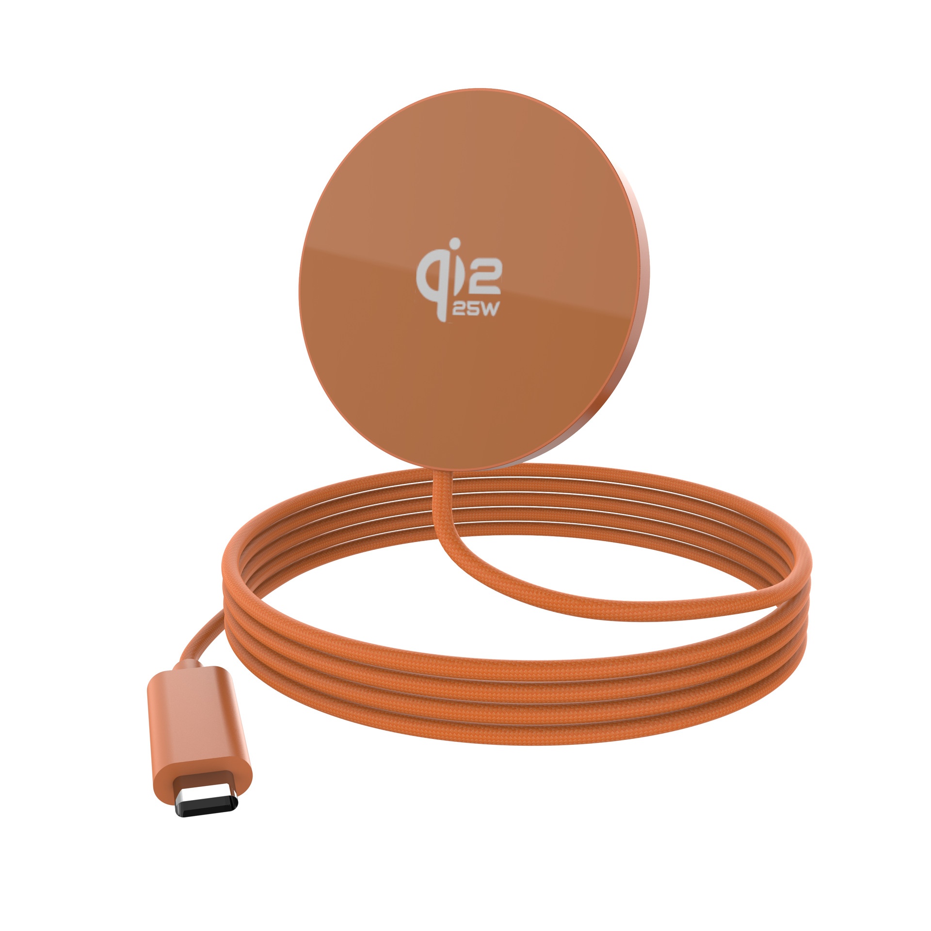25W Qi2 Magnetic Wireless Charger Pad for Fast Charging, Ultra-Thin Braided Cable Station, Orange/White/Black