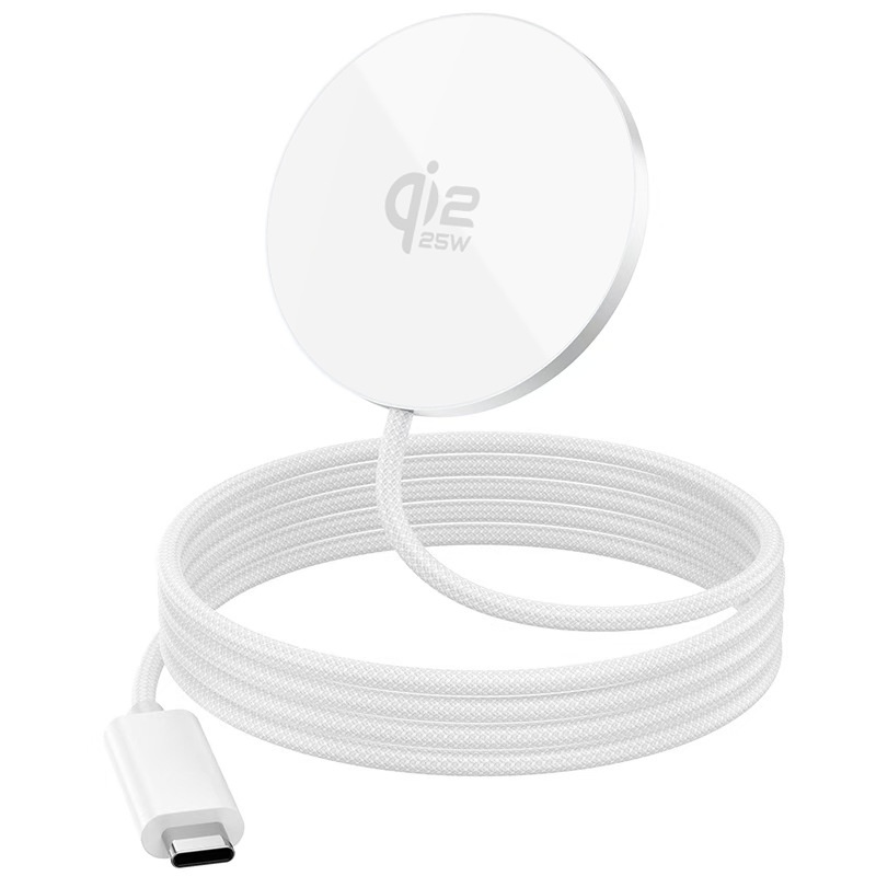 25W Qi2 Magnetic Wireless Charger Pad for Fast Charging, Ultra-Thin Braided Cable Station, Orange/White/Black