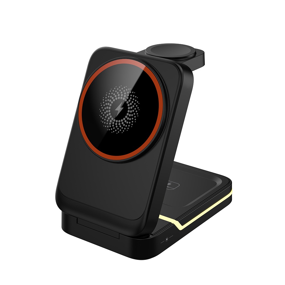 3-in-1 Foldable Wireless Charger Stand for iPhone, Watch & AirPods, 15W Fast Charging Station, White/Black