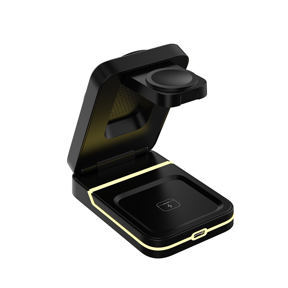 3-in-1 Foldable Wireless Charger Stand for iPhone, Watch & AirPods, 15W Fast Charging Station, White/Black