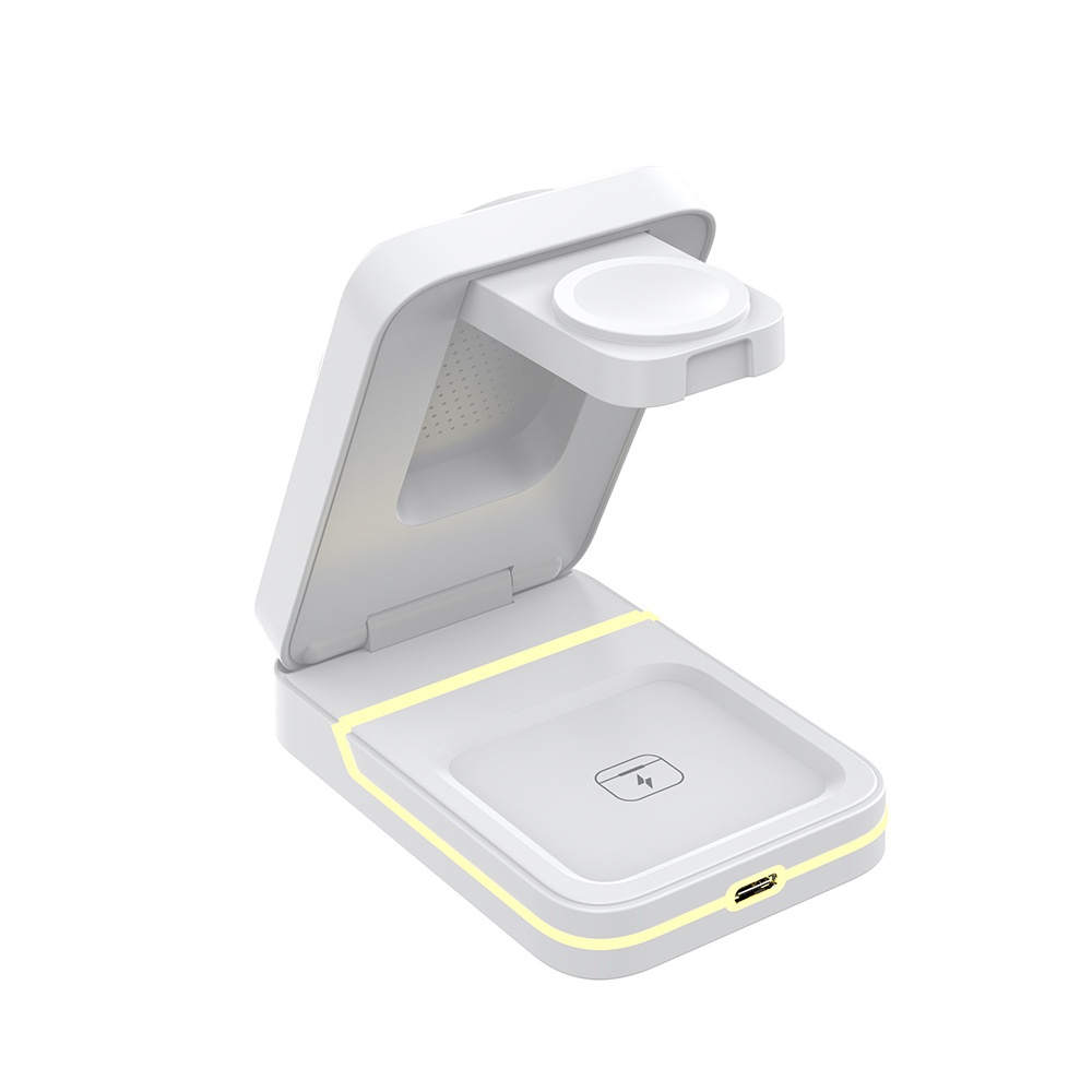 3-in-1 Foldable Wireless Charger Stand for iPhone, Watch & AirPods, 15W Fast Charging Station, White/Black