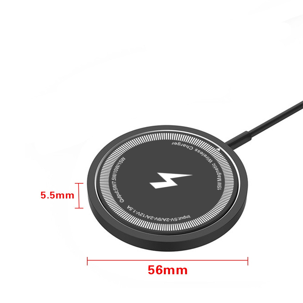 15W Magnetic Wireless Charger Fast Charging Pad for iPhone, Ultra-Slim 5.5mm with N52 Magnets, Dual USB-A/C, White/Black