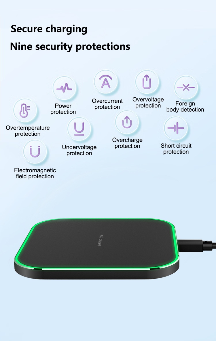 15W Fast Wireless Charger Pad with RGB LED Light, Qi Compatible Super Slim Charging Station, White/Black
