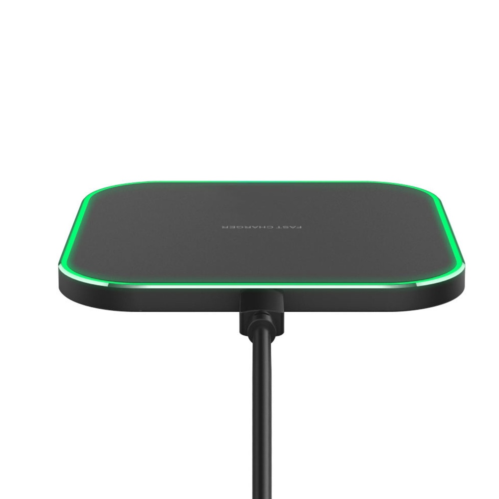 15W Fast Wireless Charger Pad with RGB LED Light, Qi Compatible Super Slim Charging Station, White/Black