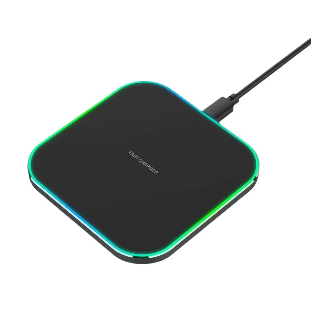15W Fast Wireless Charger Pad with RGB LED Light, Qi Compatible Super Slim Charging Station, White/Black