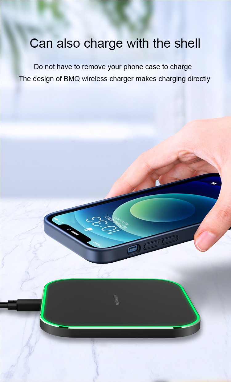 15W Fast Wireless Charger Pad with RGB LED Light, Qi Compatible Super Slim Charging Station, White/Black