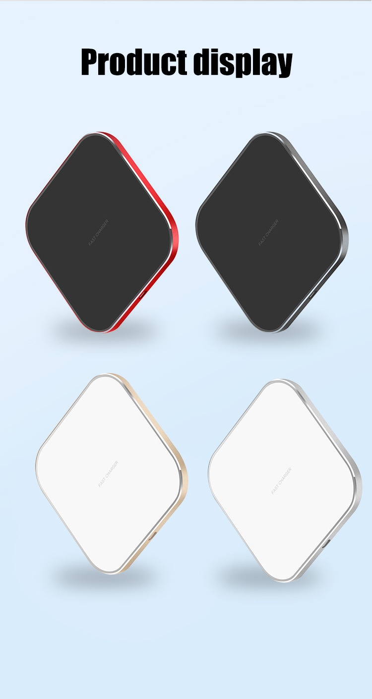 15W Fast Wireless Charger Pad with RGB LED Light, Qi Compatible Super Slim Charging Station, White/Black