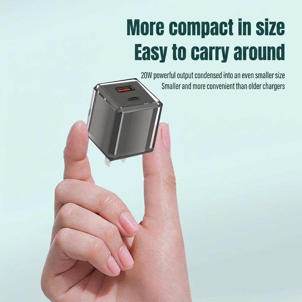 20W USB-C PD Fast Charger Wall Plug, Dual Port USB-A/C Adapter for Mobile Devices, Light Green/White/Black