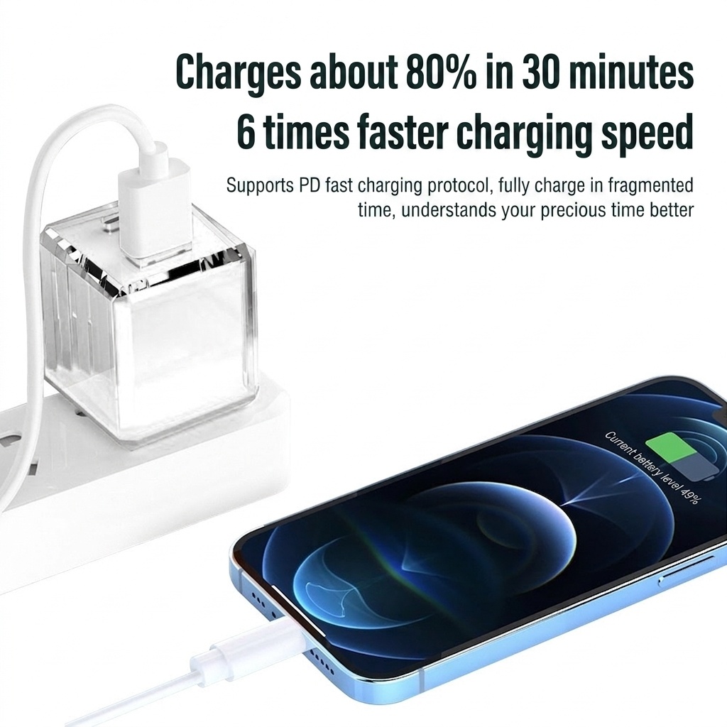 20W USB-C PD Fast Charger Wall Plug, Dual Port USB-A/C Adapter for Mobile Devices, Light Green/White/Black