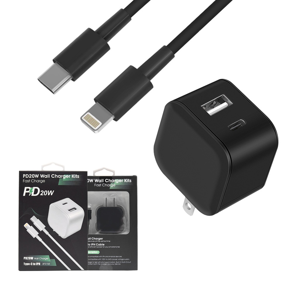 20W Dual Port USB-C & USB-A Fast Wall Charger Adapter, Compact Fast Charging Block, White/Black