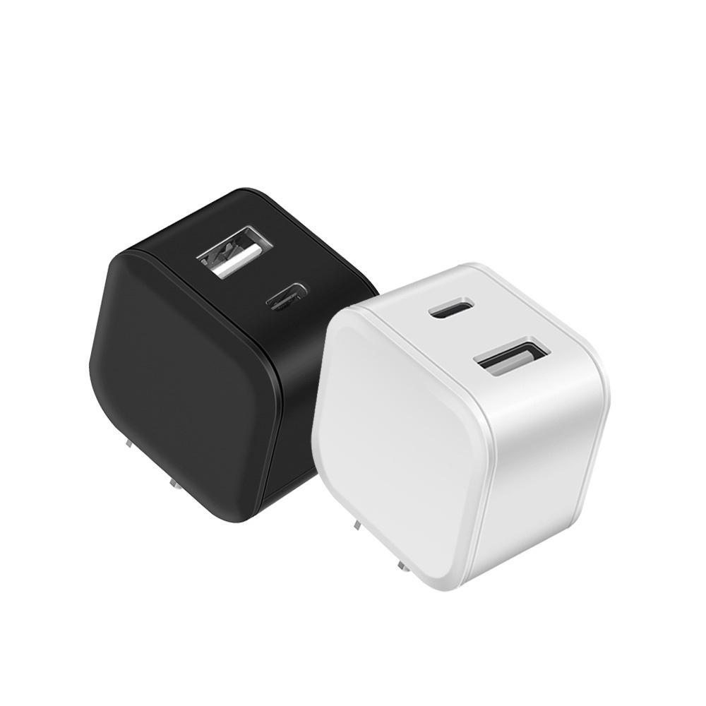20W Dual Port USB-C & USB-A Fast Wall Charger Adapter, Compact Fast Charging Block, White/Black