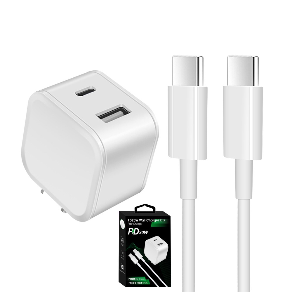 20W Dual Port USB-C & USB-A Fast Wall Charger Adapter, Compact Fast Charging Block, White/Black
