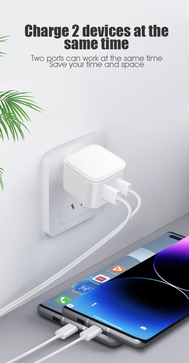 20W Dual Port USB-C & USB-A Fast Wall Charger Adapter, Compact Fast Charging Block, White/Black