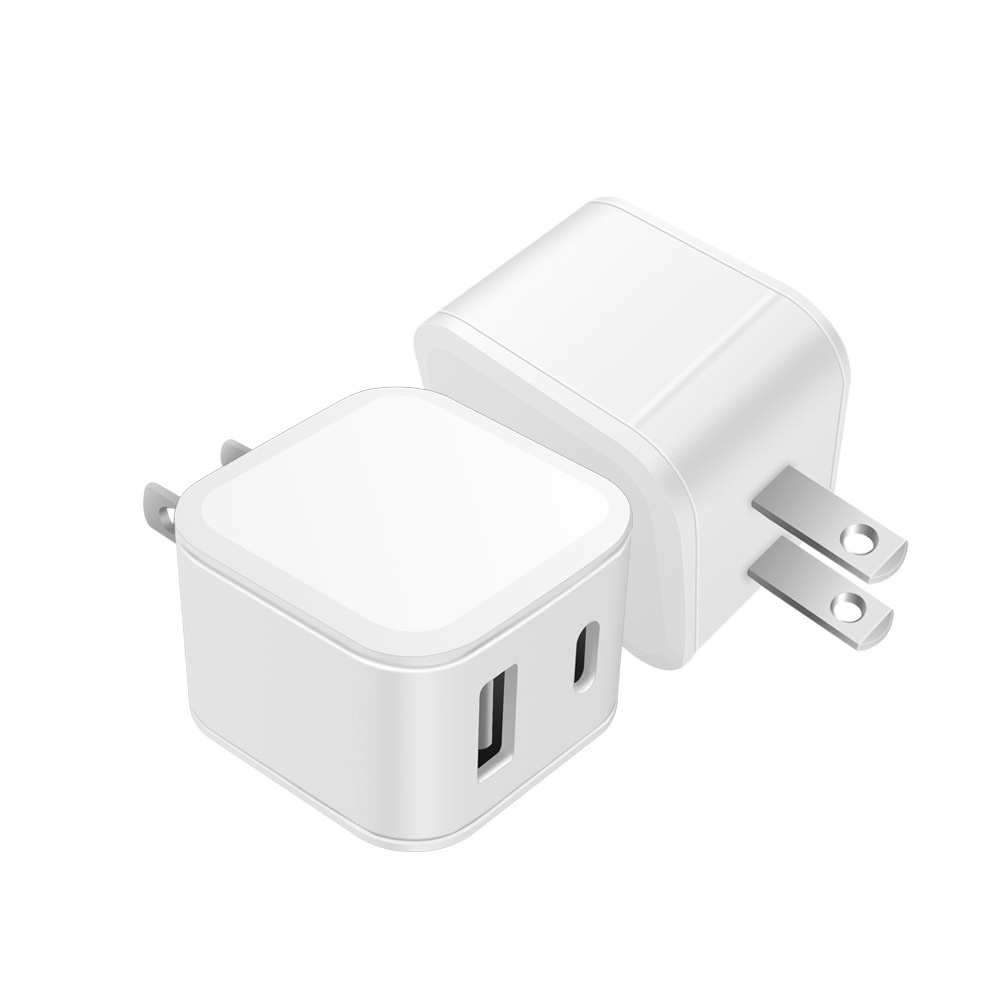 20W Dual Port USB-C & USB-A Fast Wall Charger Adapter, Compact Fast Charging Block, White/Black