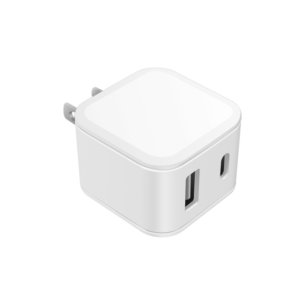 20W Dual Port USB-C & USB-A Fast Wall Charger Adapter, Compact Fast Charging Block, White/Black
