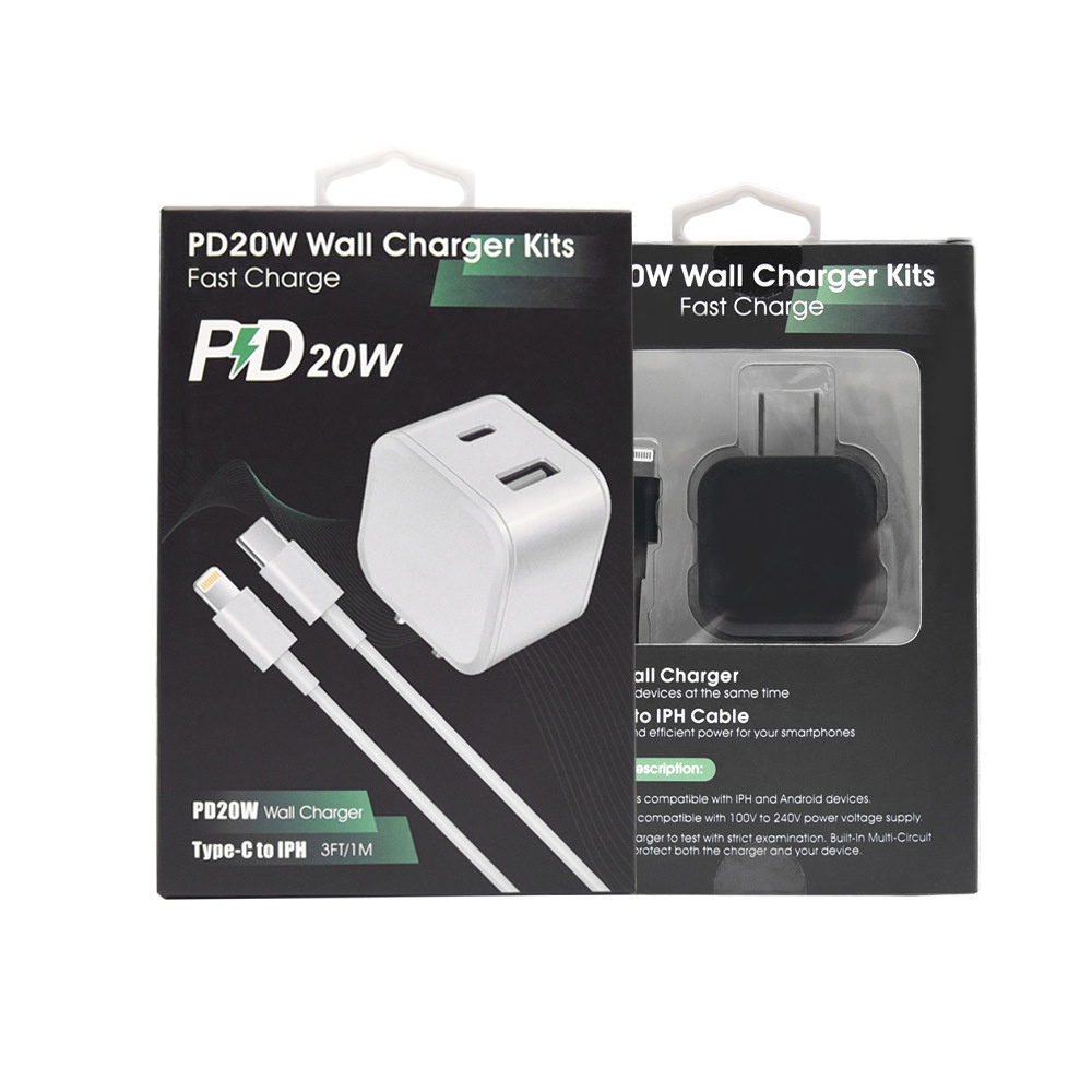 20W Dual Port USB-C & USB-A Fast Wall Charger Adapter, Compact Fast Charging Block, White/Black