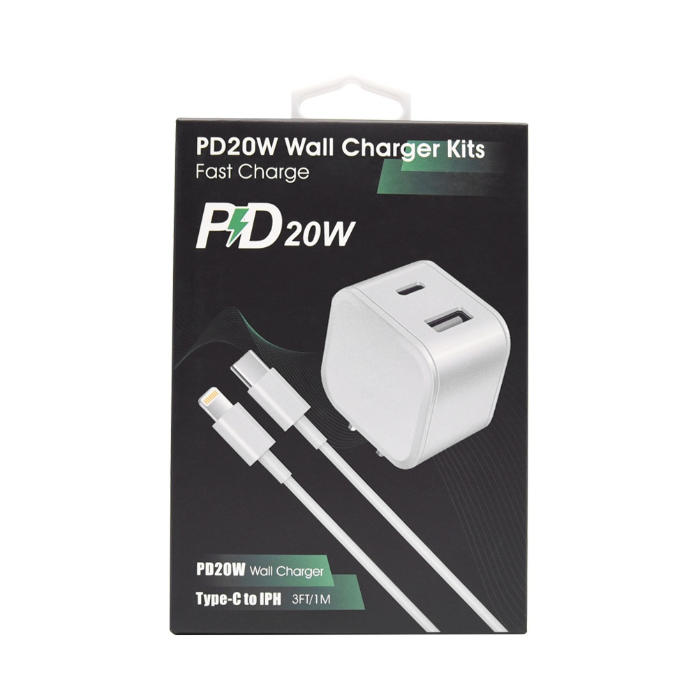20W Dual Port USB-C & USB-A Fast Wall Charger Adapter, Compact Fast Charging Block, White/Black