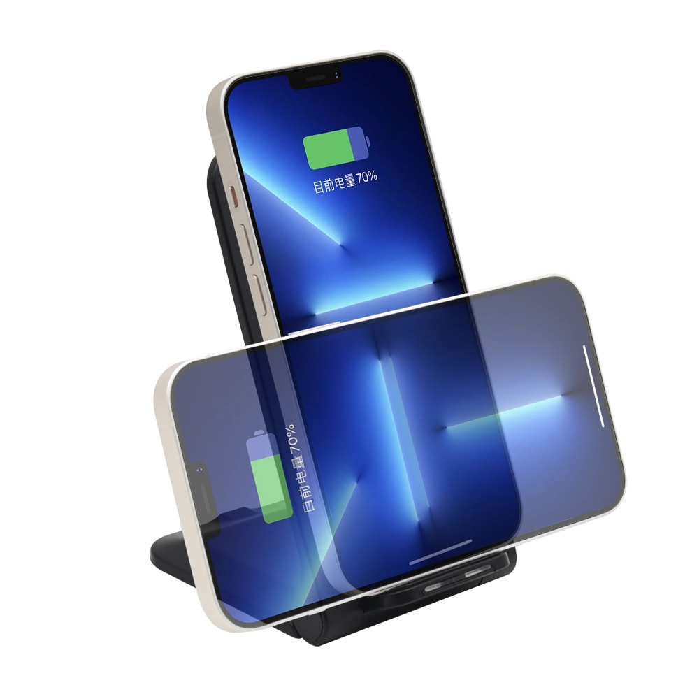 15W Fast Foldable Wireless Charging Stand for Phones, Adjustable Angle Charging Station, White/Black