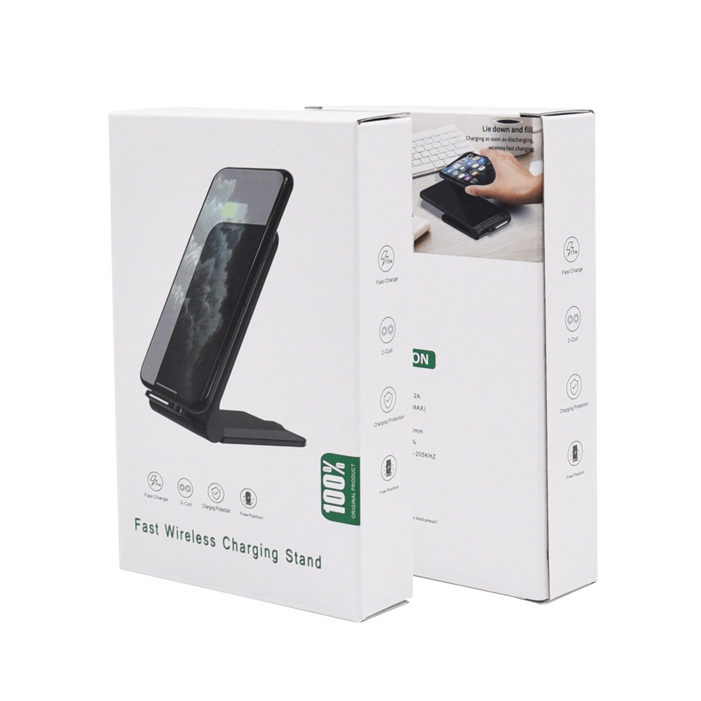 15W Fast Foldable Wireless Charging Stand for Phones, Adjustable Angle Charging Station, White/Black