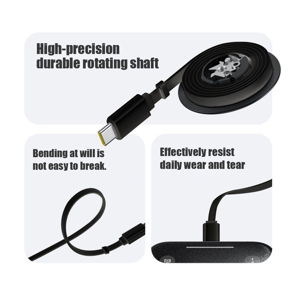 65W Fast Charger with 65cm Retractable USB-C Cable, Multi-Port Desktop Charging Station, White/Black