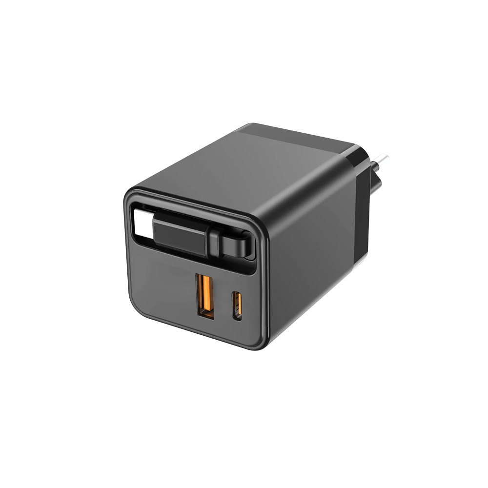 65W Fast Charger with 65cm Retractable USB-C Cable, Multi-Port Desktop Charging Station, White/Black