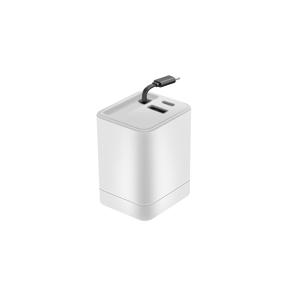 65W Fast Charger with 65cm Retractable USB-C Cable, Multi-Port Desktop Charging Station, White/Black