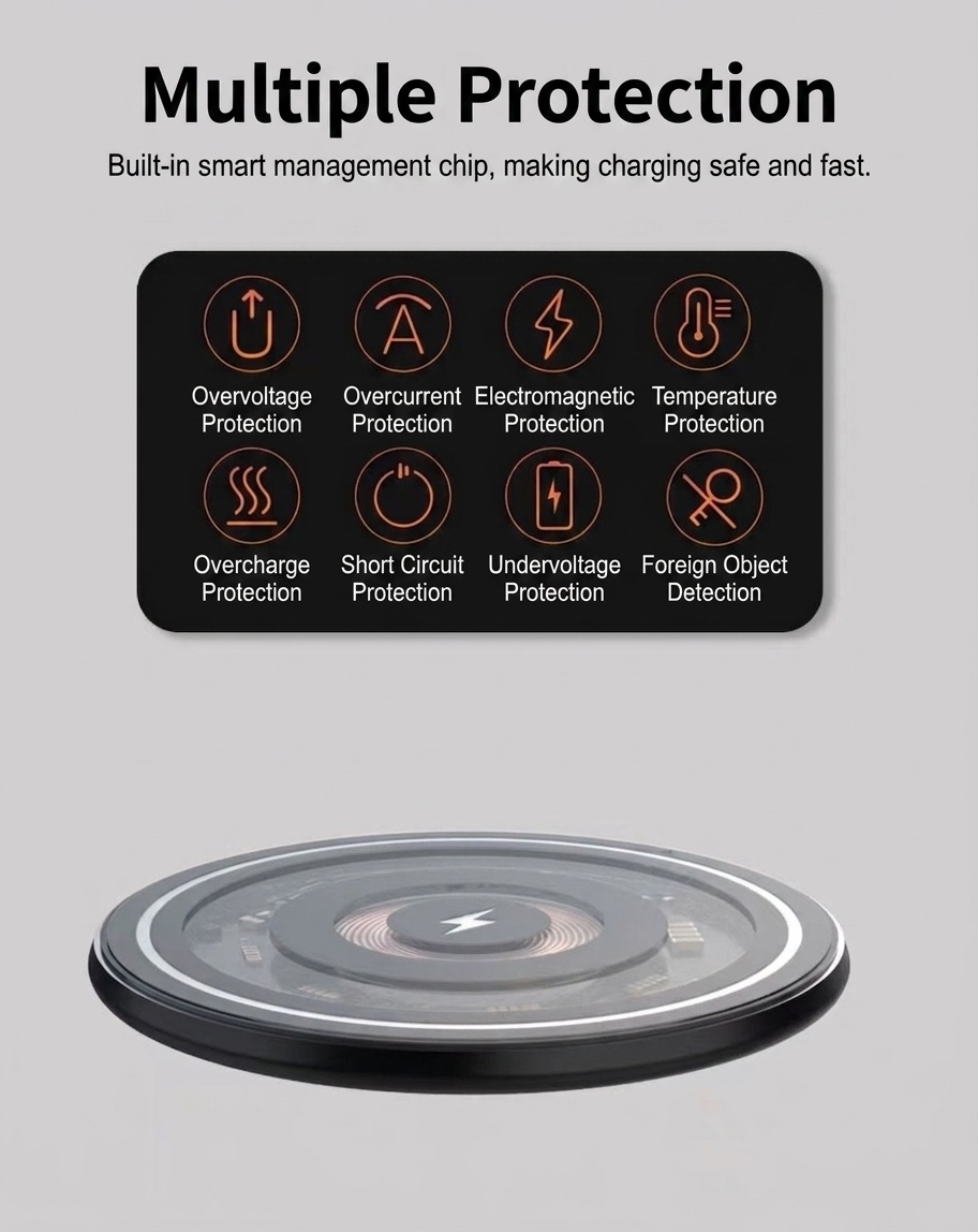 15W Fast Wireless Charger Pad, Qi Certified Ultra-Slim Transparent Charging Station, White/Black