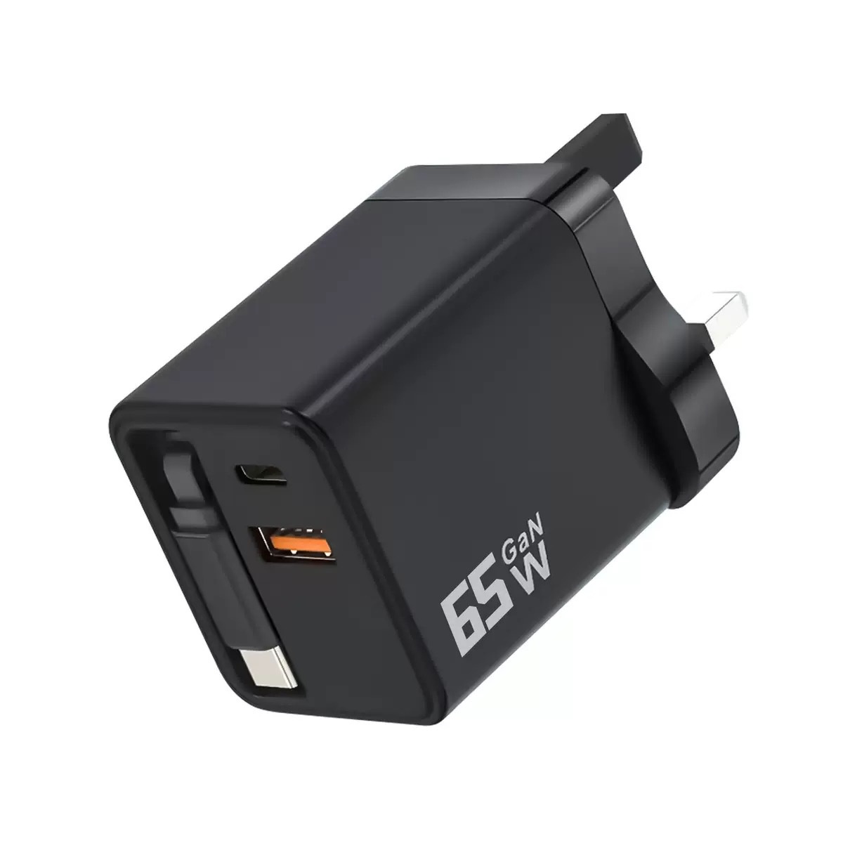 65W GaN Fast Charger with Retractable Type-C Cable