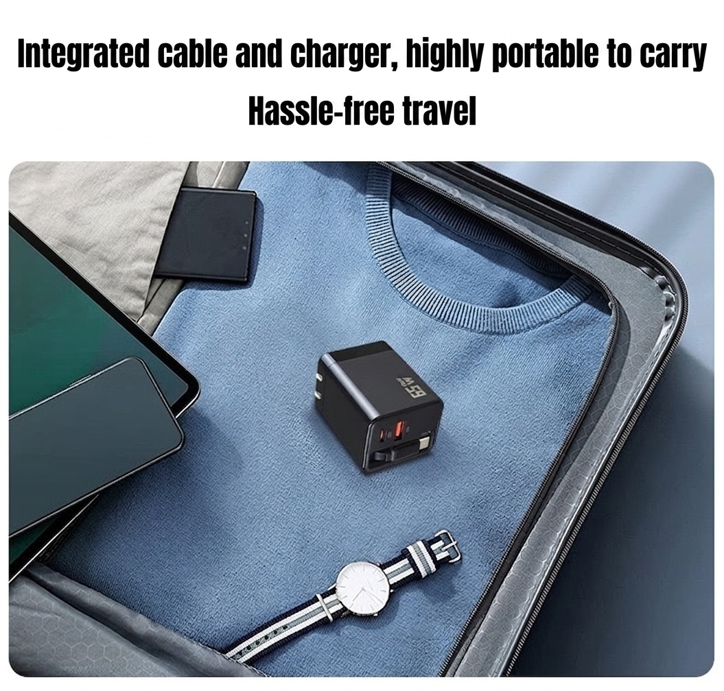 65W GaN Fast Charger with Retractable Type-C Cable