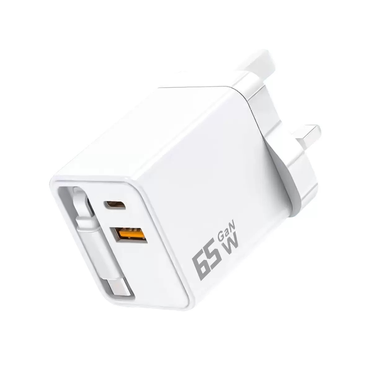65W GaN Fast Charger with Retractable Type-C Cable