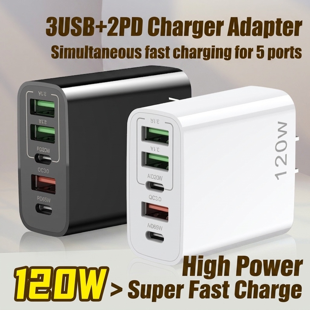 120W 5-Port USB-C PD Fast Charger for Phones and Tablets