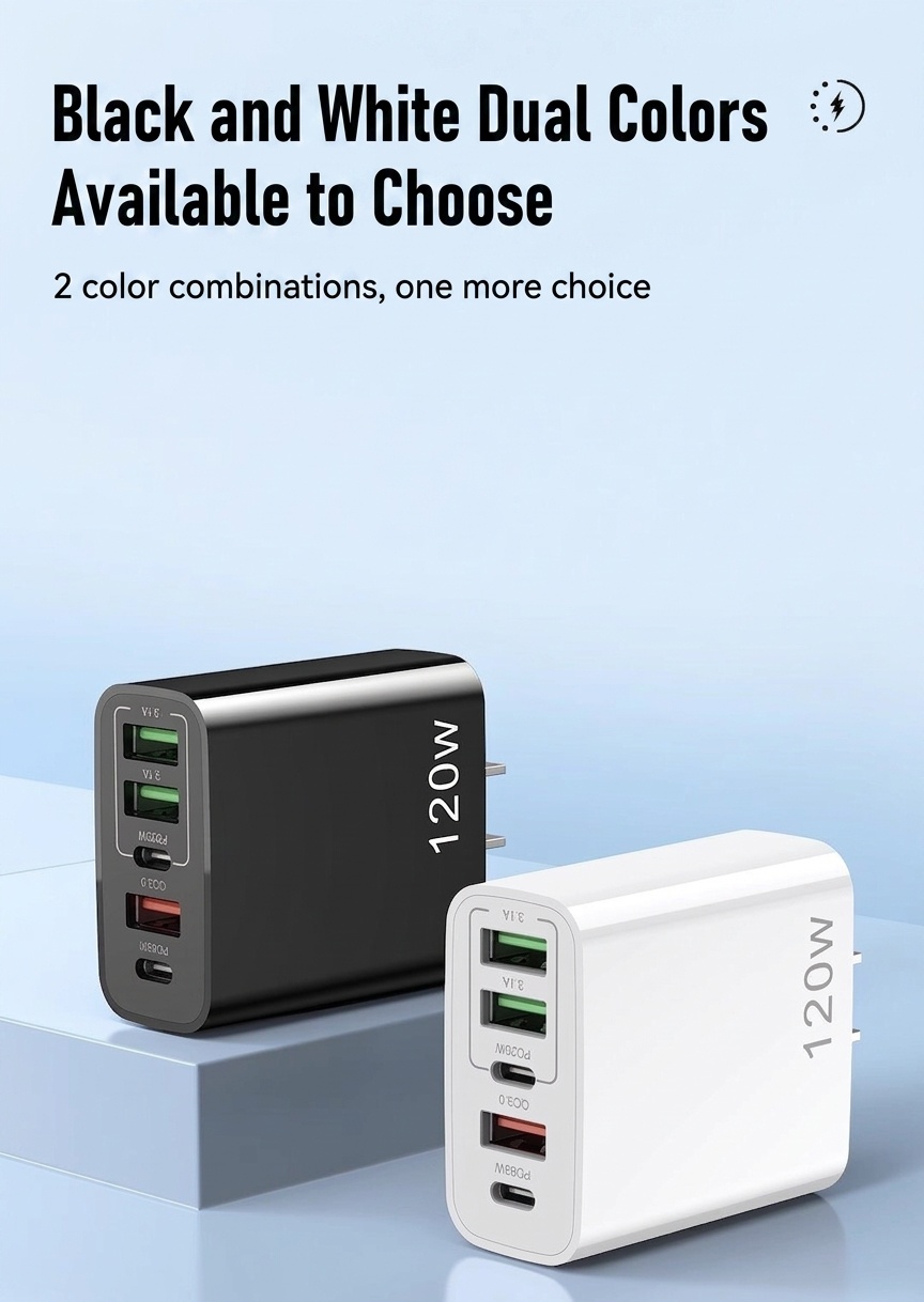 120W 5-Port USB-C PD Fast Charger for Phones and Tablets