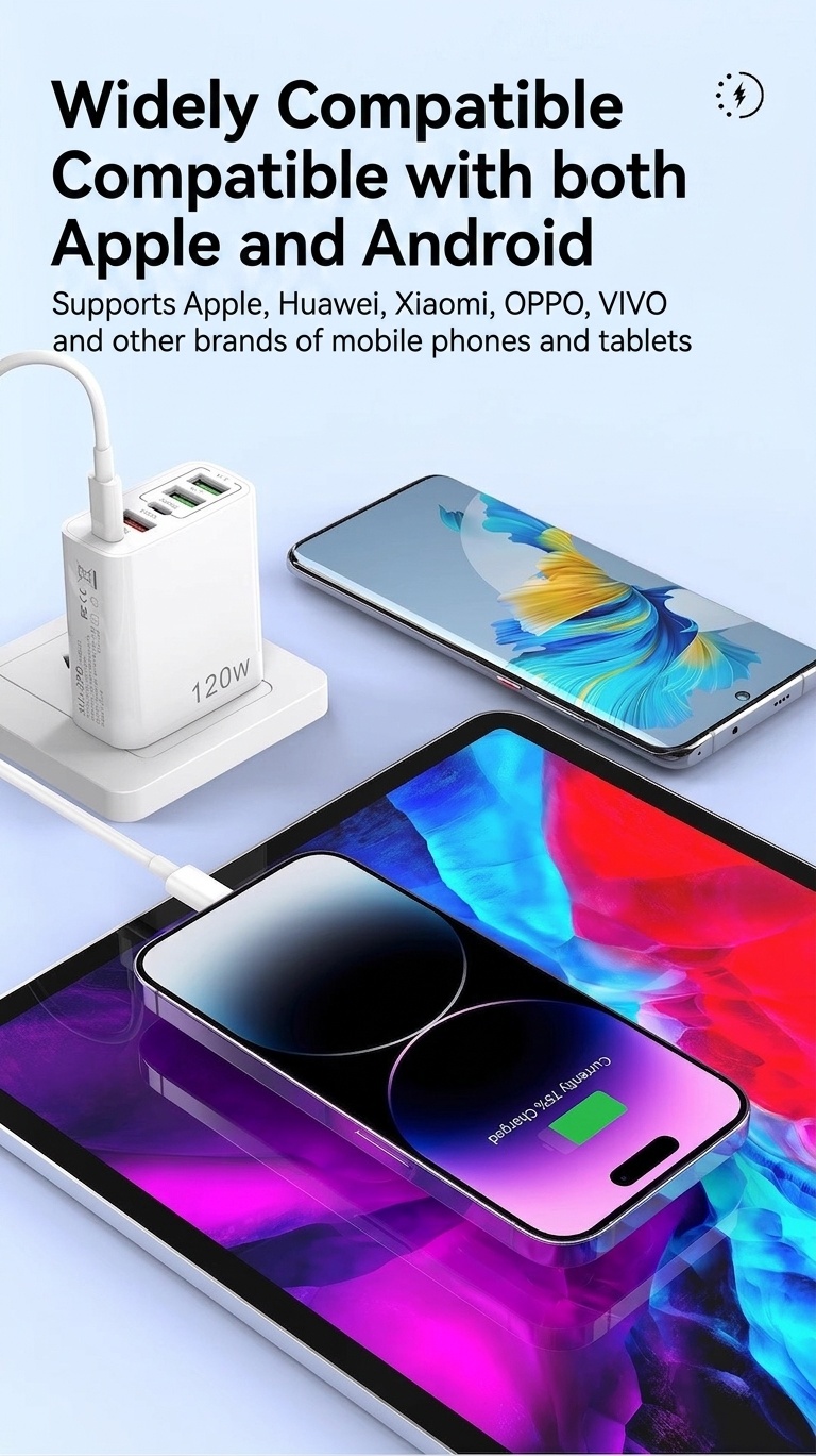 120W 5-Port USB-C PD Fast Charger for Phones and Tablets