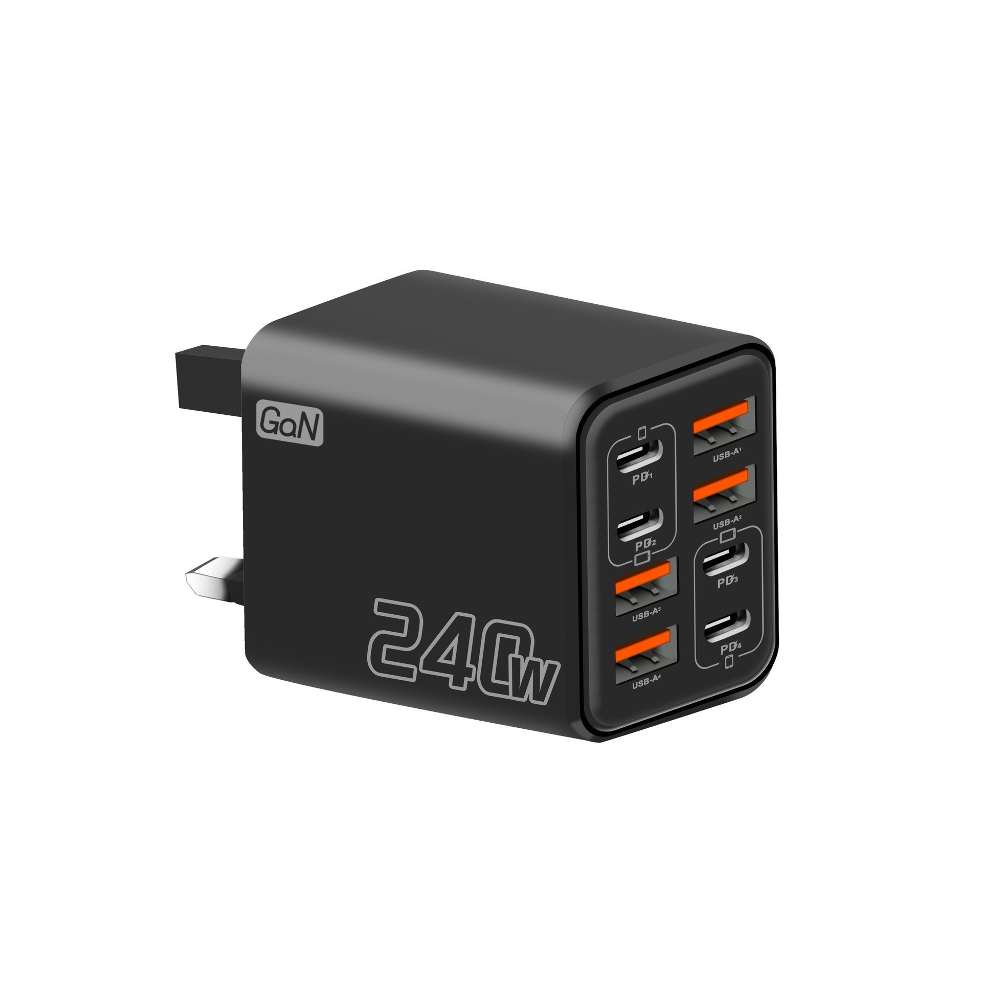 240W GaN 8-Port Fast Charger, USB-C PD and USB-A Wall Adapter