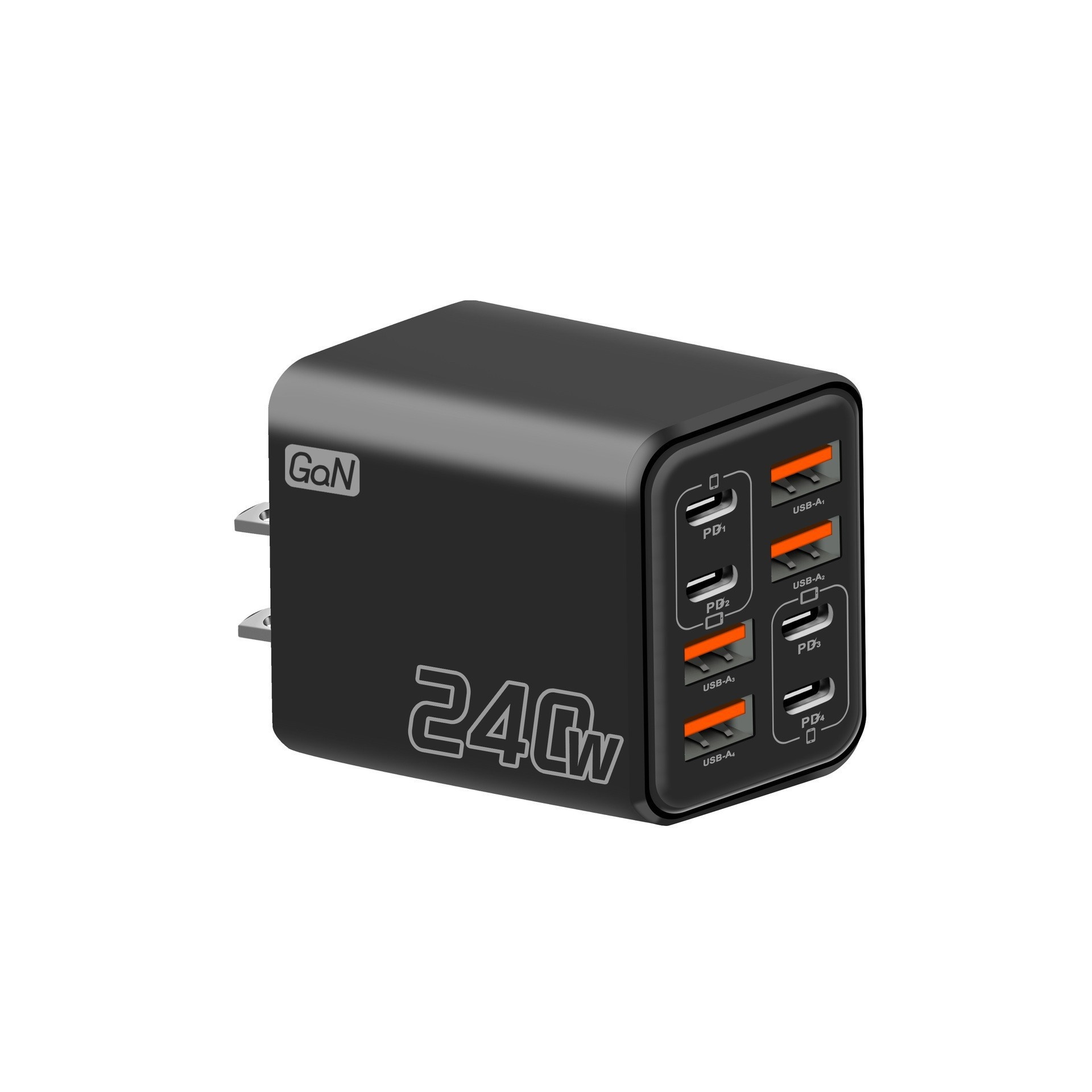 240W GaN 8-Port Fast Charger, USB-C PD and USB-A Wall Adapter