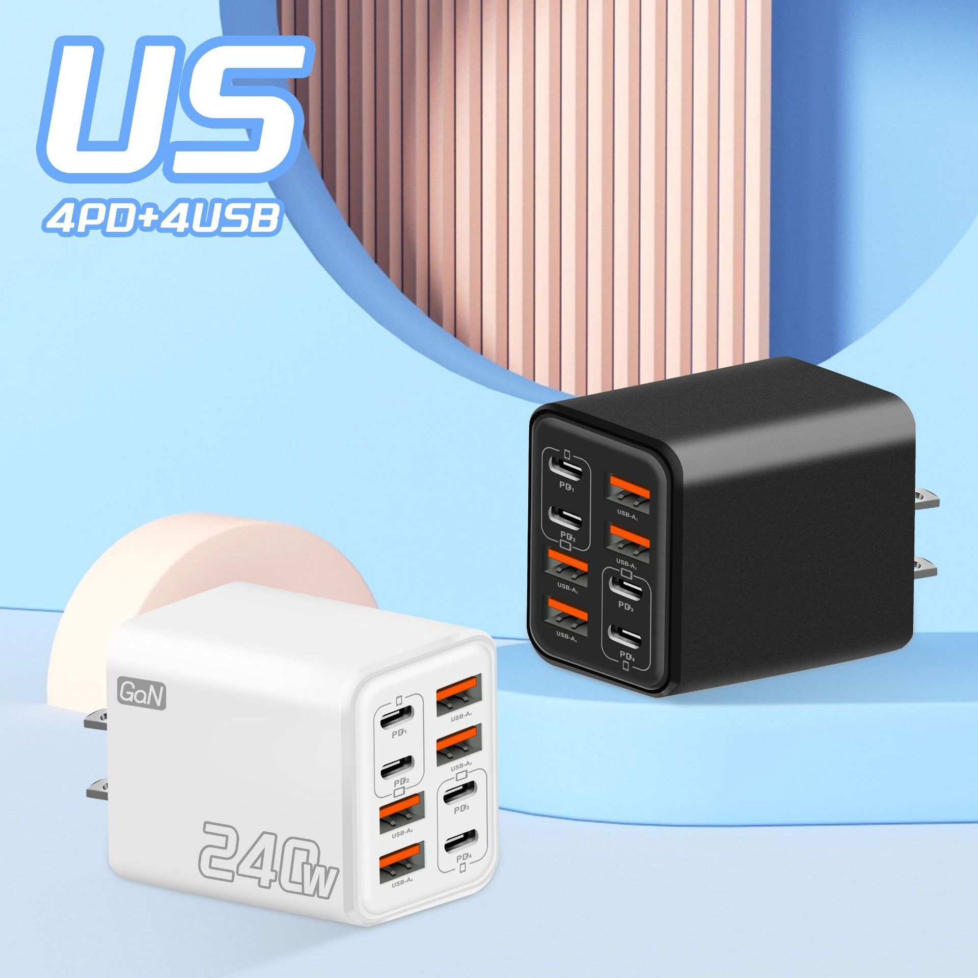 240W GaN 8-Port Fast Charger, USB-C PD and USB-A Wall Adapter